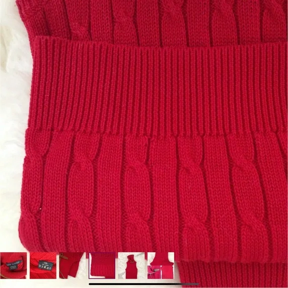Ralph Lauren Blue Label Red Knit 100% Cotton Turtleneck Sleeveless Sweater - Picture 6 of 7